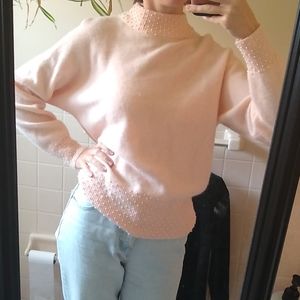 Pink Pearl beaded wool Angora vintage sweater M